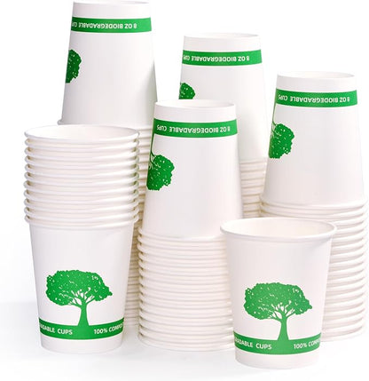 Vplus 400 Pack Compostable Paper Cups, 8 oz Paper Coffee Cups | Biodegradable by Vplus