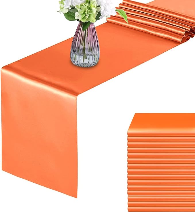 15 Pack Orange Table Runners, 12x108 Inches | Satin, Silk and Smooth Fabric by HMQIANG