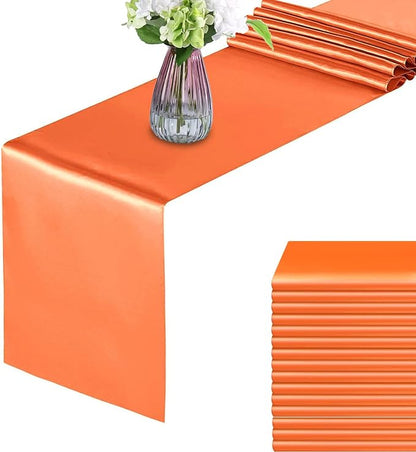15 Pack Orange Table Runners, 12x108 Inches | Satin, Silk and Smooth Fabric by HMQIANG