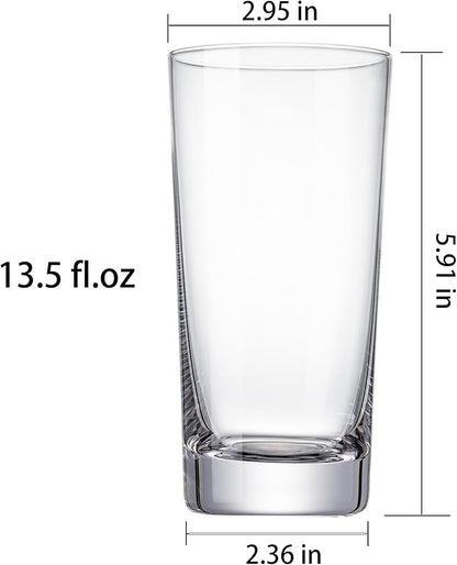 Drinking Glasses, 13.5oz Highball Glasses Drinking Set Of 6, Borosilicate Water Glass Cups, Clear Vintage Glassware for Juice, Mojito, Tom Collins & Mixed Cocktail Drinks