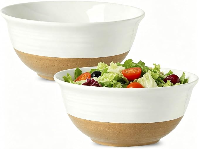 HASENSE Large Ceramic Serving Bowls Set of 2, 84 Oz 9 Inch White & Terracotta by Hasense