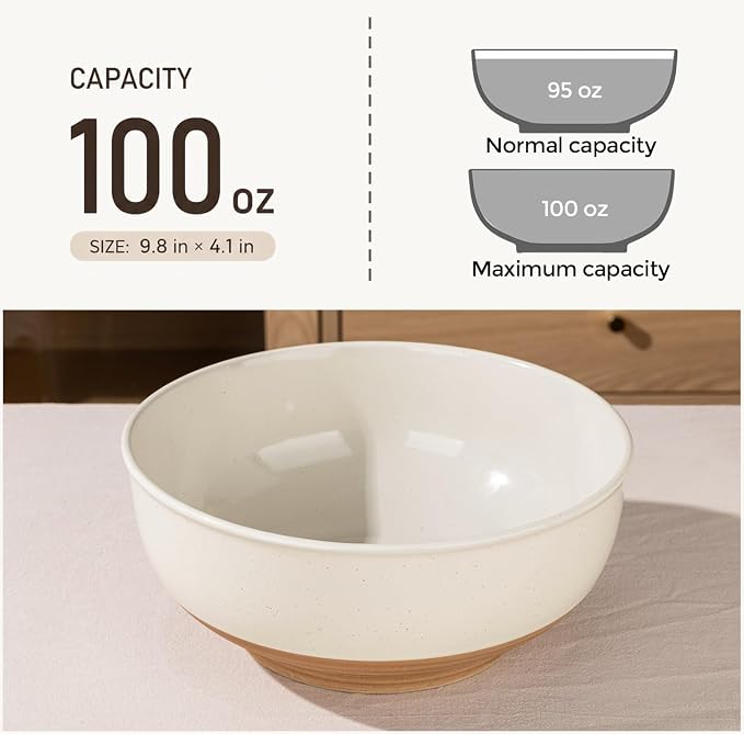 AmorArc 9.8’’ Ceramic Serving Bowls, 3.1 Qt Extra Large Salad Bowls Set of 2 - Image 3