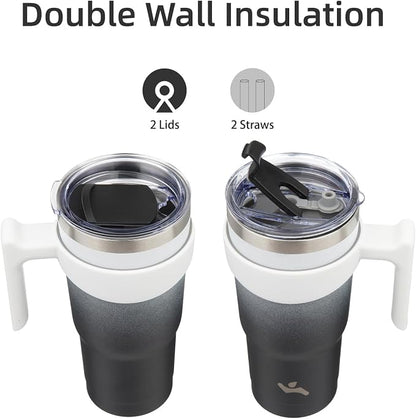 Konokyo 20 oz Tumbler with Handle and Straw, Insulated Travel Mug | Day Night; - Image 3