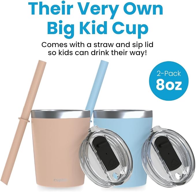 CUPKIN Toddler Straw Cups, The Original 8 oz Stackable Stainless Steel Cups - Image 2