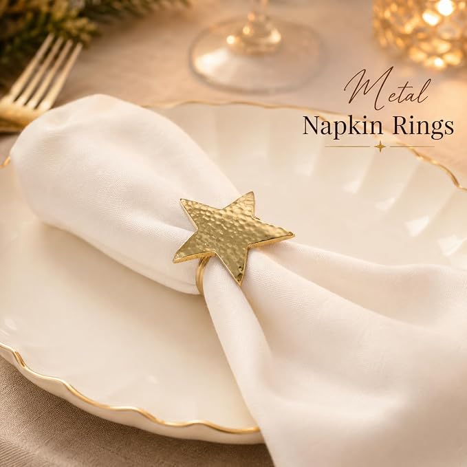 ALPHA Living HOME Napkin Rings Set of 12, Star Napkin Holders, Rustic Napkin - Image 2