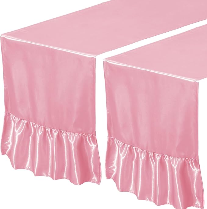 2 Pack Pink Satin Table Runner 12 x 108 Inch | Ruffle Design, Luxurious Dining - Image 7