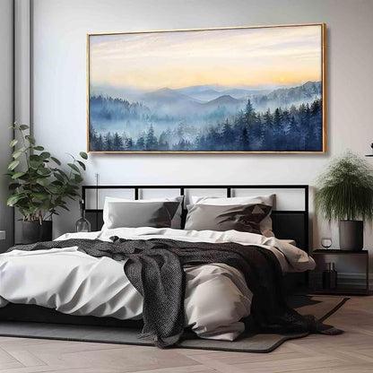 Forest Wall Art Sunrise Wall Art Decor Mountain Canvas Pictures Framed Artwork Large Arts 36"x70" for Home Office