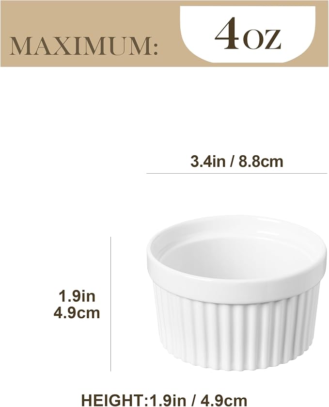 MALACASA Ramekins 4 oz Oven Safe, Porcelain Creme Brulee Ramekins Pudding - Image 2