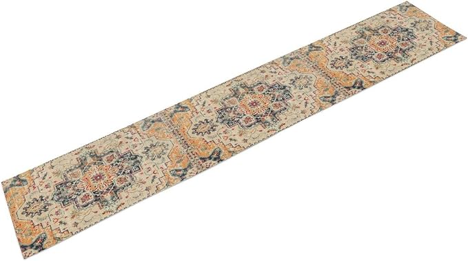 Bohemia Orange Table Runner, Rustic Farmhouse Vintage Geometric Floral Print - Image 7