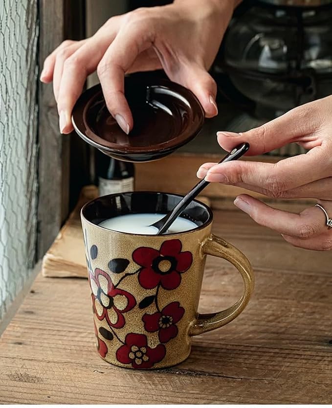 Coffee Mugs 12 oz with Spoon and Lid, Novelty Ceramic Coffee Cups - Image 2