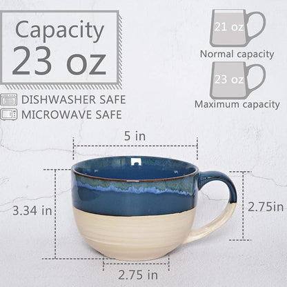 Ceramic Jumbo Coffee Mug Set of 2, 23 Oz, Large Mug Soup Bowls - Image 2