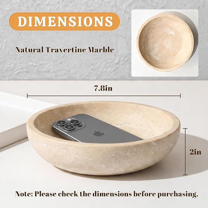Travertine Marble Bowl & Decorative Bowl, 7.8" Modern Home Decor Key Bowl - Image 2