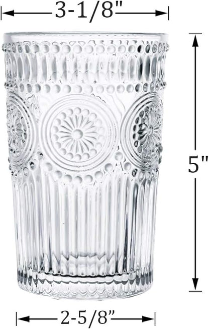 Kingrol Embossed Vintage Drinking Glasses Set of 6, 12 oz Textured Glass - Image 2