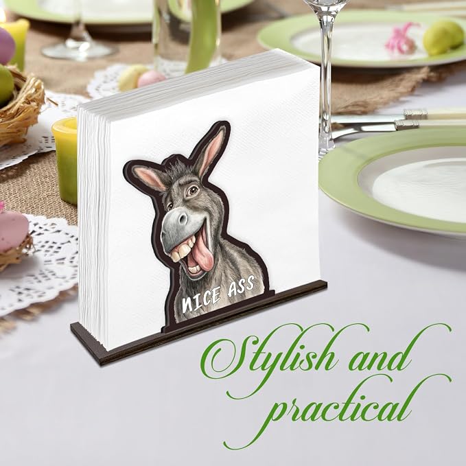 Funny Donkey Napkin Holder for Table, Cute Farmhouse Donkey Nice Ass Wooden - Image 5