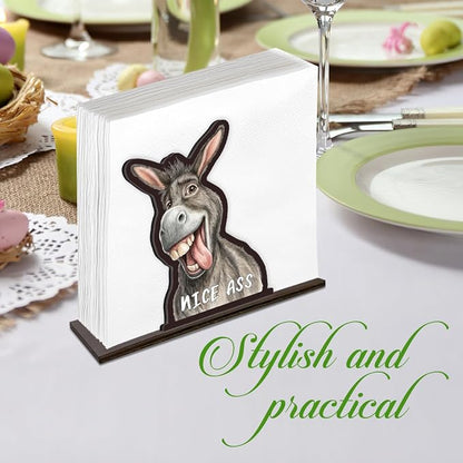 Funny Donkey Napkin Holder for Table, Cute Farmhouse Donkey Nice Ass Wooden - Image 5