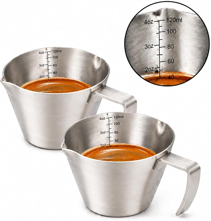 2Pc Espresso Measuring Cups, Double Spouts Stainless Steel, Sliver | Espresso by Hofoby