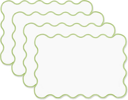 Hofdeco Premium Coastal Patio Indoor Outdoor Placemat Set of 4, 14"x19" Double-Layered, Waterproof Cloth Placemat for Kitchen or Dining Table. Green Embroidered Solid A