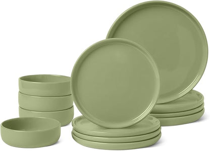 Amazon Basics Glazed Stoneware Dinnerware, 12-Piece Set, 4 Full Place Settings by AmazonBasics