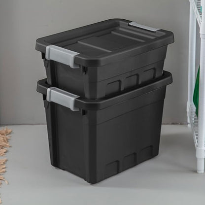 Sterilite 12-Pack Plastic Storage Bins with Lids, Stackable Containers, 4 Gallon, Black