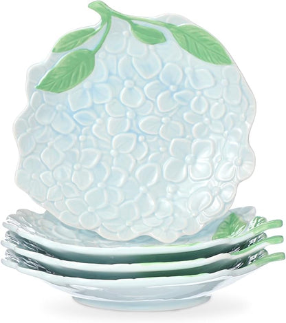Jinei 8 Inch Hydrangea Ceramic Plates Set of 4, Decorative Dishes by Jinei