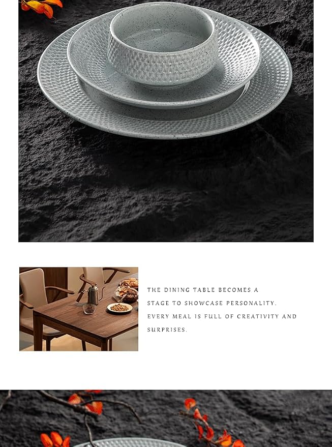 4-piece set, embossed B design plate and bowl set, microwave and dishwasher - Image 7
