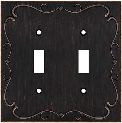 French Cabriole Decorative Wall Plate Switch Plate Outlet Cover (Double Toggle, Aged Bronze)