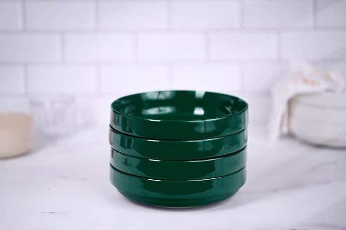 KooK Ceramic Large Pasta Bowls, Microwave and Dishwasher Safe, Shallow Serving - Image 2