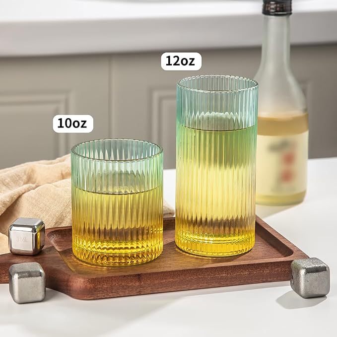 Ribbed Drinking Glasses 8pcs, 12oz and 10oz Glassware, Tumbler Glasses Cup Set - Image 5