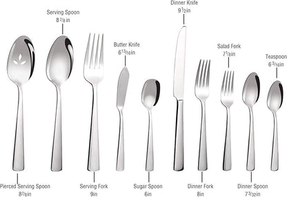 45-Piece Flatware Sets, Silverware Set for 8, Durable Stainless Steel Tableware in Ergonomic Design Size and Weight, Kitchen Utensils Set with Steak Knives, Rust-proof, Dishwasher Safe