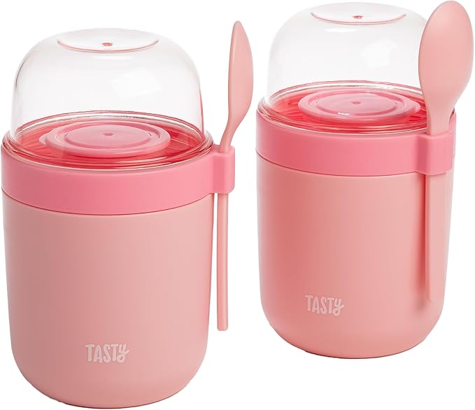 Tasty Travel Snack Cups with Spoons, On-The-Go Snacking, Divided Compartments by Tasty