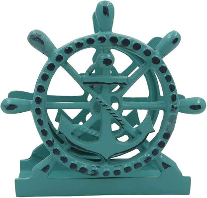 THDC Nautical Napkin Holder, Lunch, Dinner, Nautical Collection Napkin Holder, Made of Metal (Anchor Distressed Green)