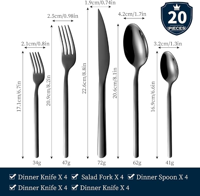 Black Silverware Set, 20-Piece Flatware Set - Image 3