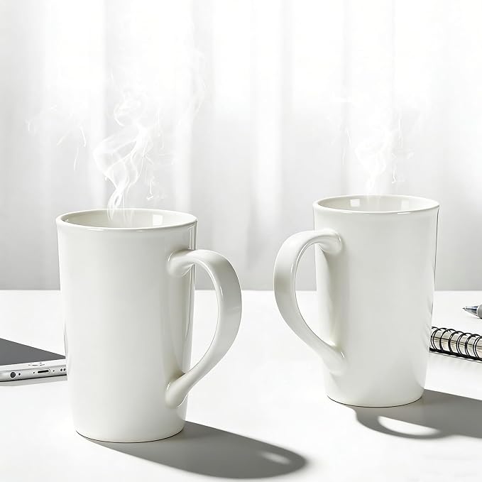20oz Ceramic Coffee Mugs Set of 2, Large White Coffee Cups - Image 4