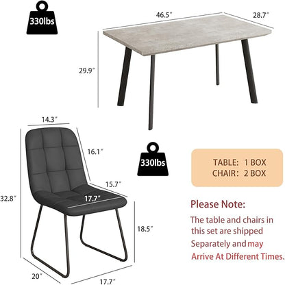 ZckyCine 46.5" Modern Grey Dining Table Set for 4, 5-Piece Kitchen & Dining Room Furniture with 4 Upholstered Chairs, Space Saving Small Dining Table Set for Apartment, Home, Breakfast Nook