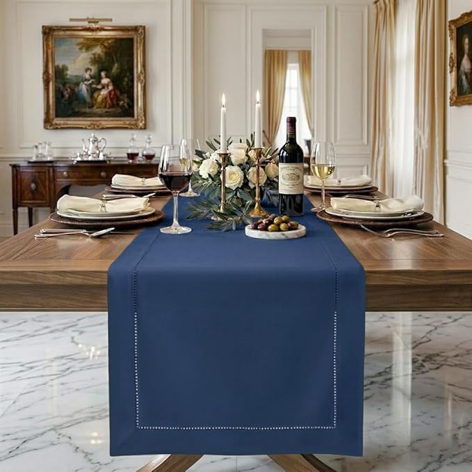 Signature Linen™ by D'Moksha Navy Blue Table Runner 72 Inches Long, 100% Pure by DMokshaHomes