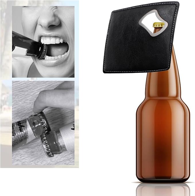 PU Leather Drink Coaster with Bottle Opener Stainless Steel Bartender Beer - Image 2