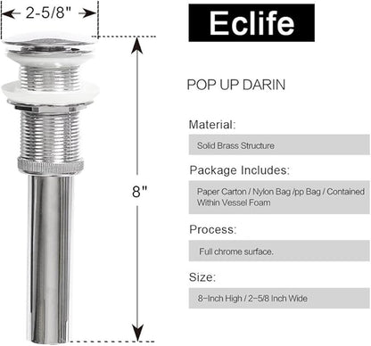 eclife Bathroom Ceramic Sink Bowl Classic White Square Porcelain Vessel Sink and Faucet Combo for Bathroom Countertop Bowl Sink & Chrome Pop Up Drain (A07)