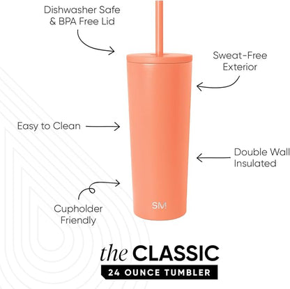 Simple Modern Iced Coffee Tumbler, Insulated | 24oz | Orange | Reusable - Image 2