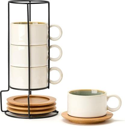 LUKA 6 Ounce Porcelain Stackable Espresso Cups by LUKA