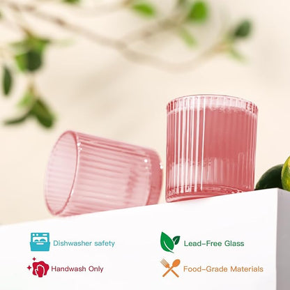JOVGANK Mini Pink Shot Glasses Set of 6 – 1.5oz Small Vintage Ribbed Glassware - Image 4