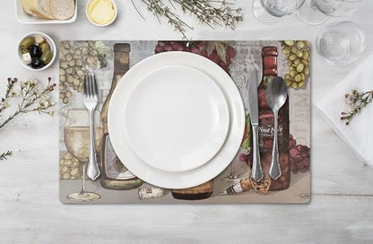 Vinyl Rectangular Placemats Set of 4 - Non Slip Place Mats Ideal for Indoor and Outdoor Dining Table - Washable and Heat Resistant Table Mat for Kitchen Tables (Wine Trio)