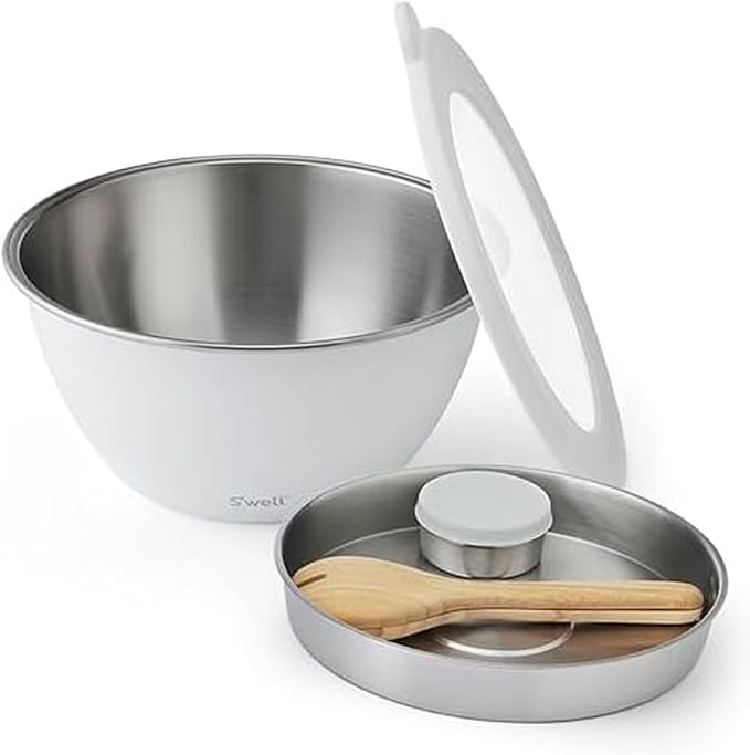 S'well Stainless Steel Salad Bowl Kit XL 184oz, Angel Food, Includes 5oz by Swell