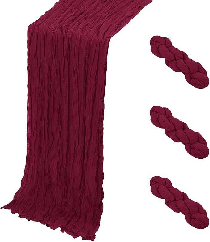 3 Pack Burgundy Cheesecloth Table Runner, 17 x 108 Inch, Gauze Cheese Cloth by Yorcari