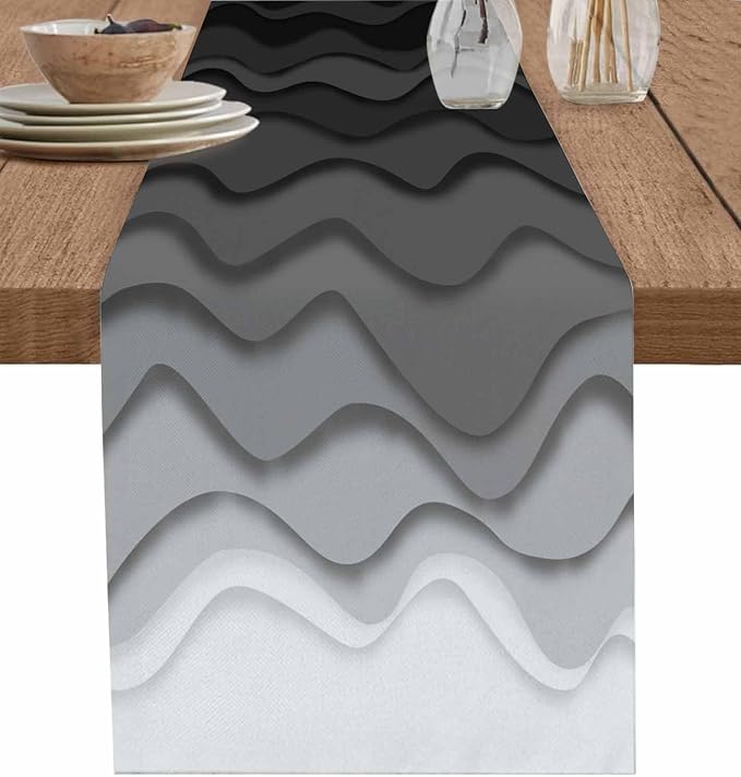 Grey Ocean Table Runners 120 Inches Long, Cotton Linen Fabric Table Runner by Edwiinsa