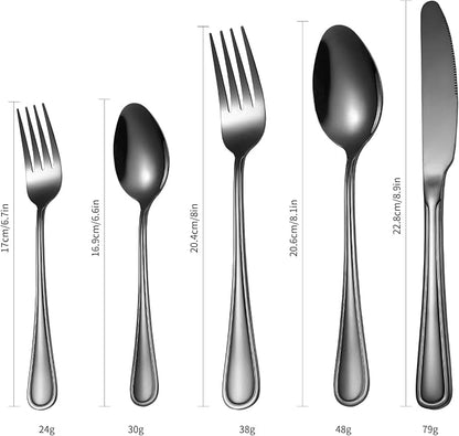 20 Pieces Black Flatware Set for 4 Silverware Stainless Steel Cutlery Luxury - Image 2