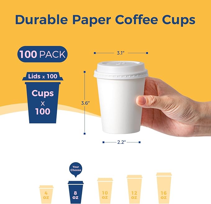 Fit Meal Prep 100 Pack 8 oz Disposable Coffee Cups - Image 2