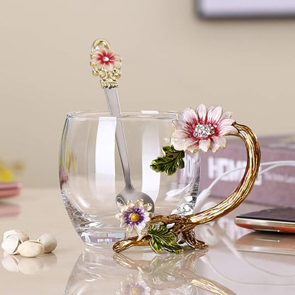 Enamel Sunflower Crystal Lead-Free Glass Tea Cup by JY-Danbady