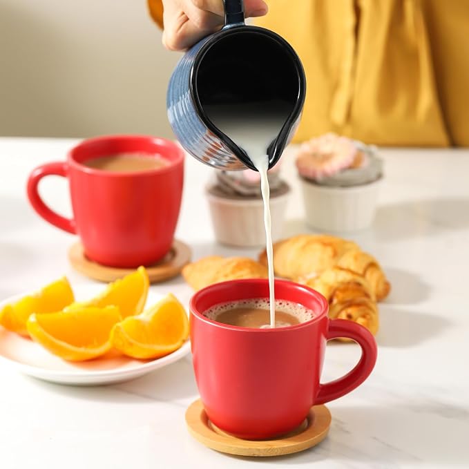 HASENSE Cappuccino Cups with Bamboo Saucers Set of 6, 8 OZ Ceramic Espresso - Image 6