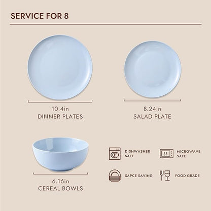 KINGSTONE Bone China Dinnerware Sets, 12-Piece Dinnerware Set for 4, Lightweight Durable, Dishwasher Safe, Tableware for Daily Use with Elegant Design, Blue