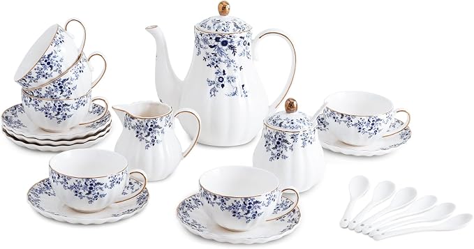 Ceramic Tea Set Vintage Floral, Teapot， Cup and Saucer Set, Sugar Bowl and by Unknown